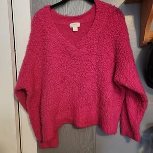 Maeve Hot Pink V-Neck Sweater